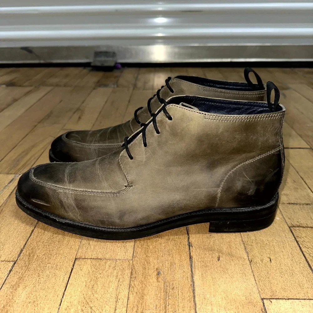 Cole Haan Chukka Boots Men's 9 Gray Black Leather Wagner Grand‎ Apron Lace Up